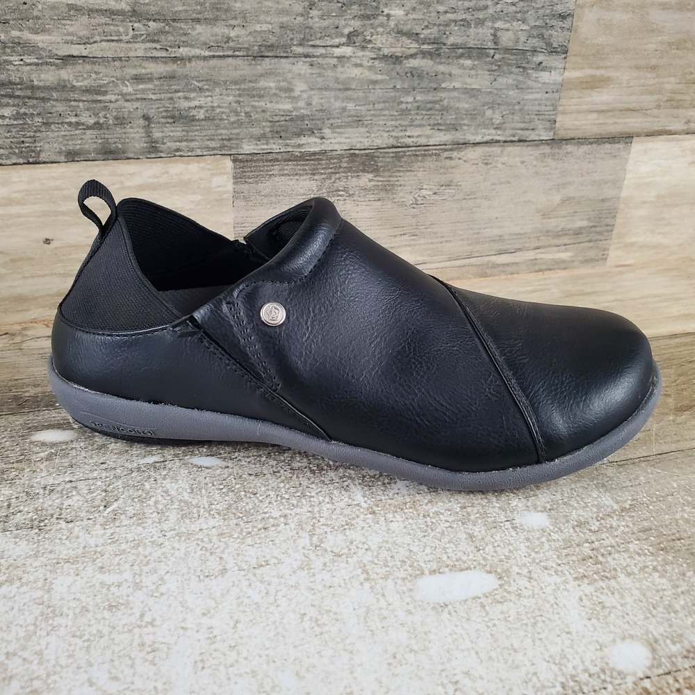Spenco Brooklyn Convertible Women Shoe Sz 6 B Black Leather Elastic Gore Slip On